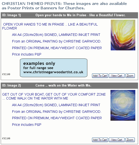 Christian Themed Prints - examples only - for full range see www.christinegarwoodartist.co.uk